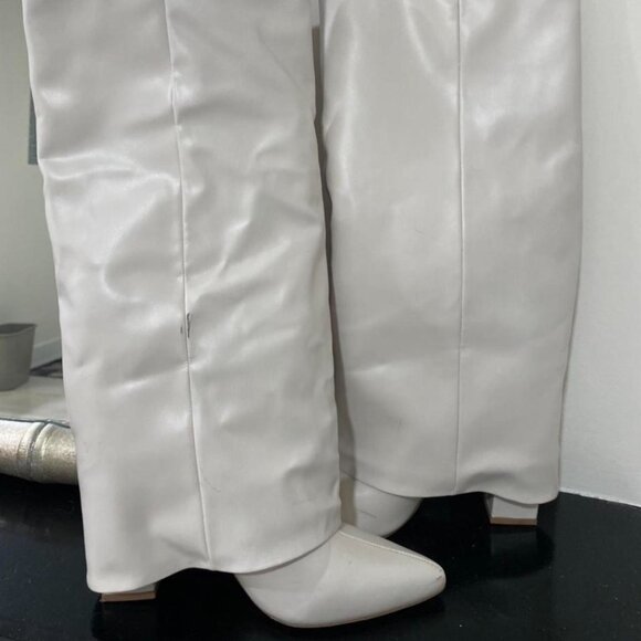 White Pointed Toe Knee High Boots - Picture 2 of 2